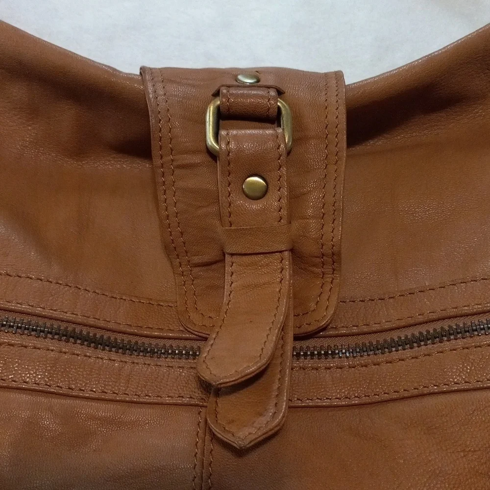 Topshop Brown Leather Hobo Shoulder Bag Slouchy Boho Tote Purse